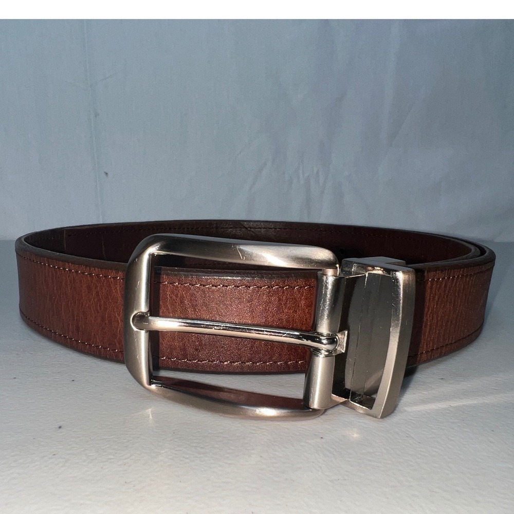 Mens Full Grain Leather Reversible Belt Silver Buckle Size 38